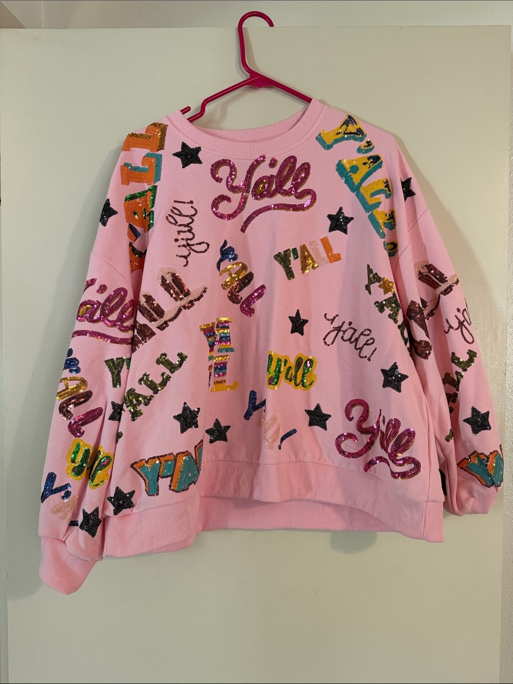 QUEEN OF SPARKLES Pink Sequin 'Y'all' Graphic Sweatshirt